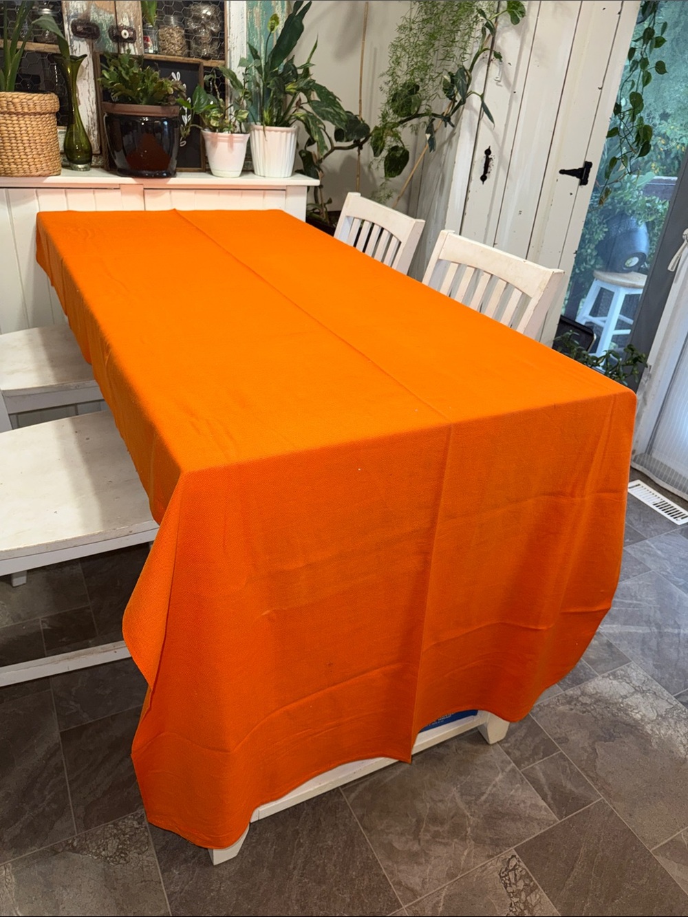 Vintage 70s Orange Tablecloth/material Classic Solid Dining Table Cover 88”x 44”